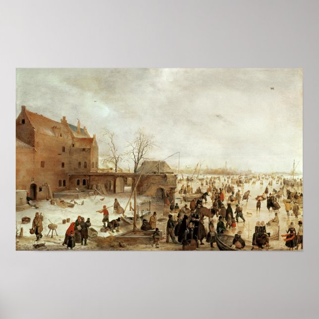 Pôster Uma cena no gelo perto de uma cidade, c.1615 (Frente)