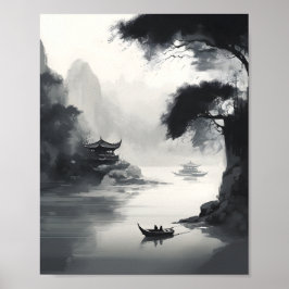 Poster Uma Cena Representando Uma Paisagem Chinesa E Um B