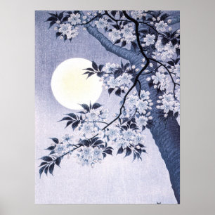 Poster Uma cerejeira florescente em um Koson da Noite Luz