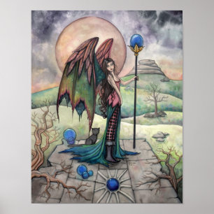 Pôster Uma Colheita Lua Fantasia Gótica Arte de Fadas