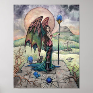 Pôster Uma Colheita Lua Fantasia Gótica Arte de Fadas