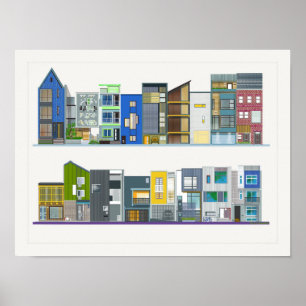 Poster Uma Colorida Design Contemporânea Moderna Casas