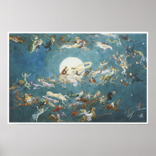 Pôster Uma dança em torno da pintura feericamente da lua