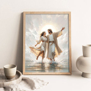 Poster Uma Dança na Água, Pintura Cristã, Jesus Caminhand