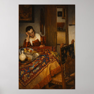 Poster Uma empregada adormecida por Johannes Vermeer