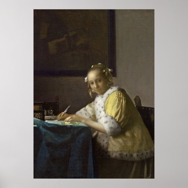 Poster Uma Escrevendo, c. 1665 (óleo na canvas) (Frente)