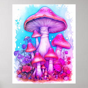 Poster Uma Família De Cogumelos Fundo Branco Na Parede