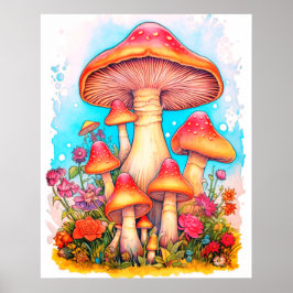 Poster Uma Família De Cogumelos Fundo Branco Na Parede