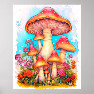 Poster Uma Família De Cogumelos Fundo Branco Na Parede
