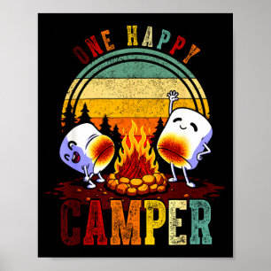 Poster Uma feliz viagem de acampamento retrô de marshmall