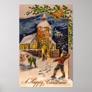 Poster Uma Feliz Vintage de Natal
