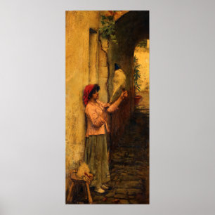 Poster Uma fiandeira de linho napolitana por Waterhouse
