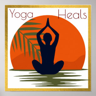 Poster Uma garota fazendo ioga com fundo solar