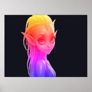 Poster Uma Garotinha Alienigena Rosa Fofa Numa Parede