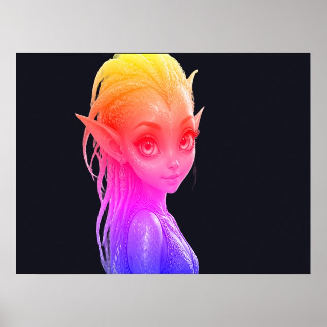 Poster Uma Garotinha Alienigena Rosa Fofa Numa Parede (Frente)