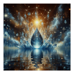 Pôster Uma Gota De Água Pura E Limpa Num Lago Azul