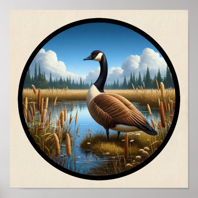 Poster Uma imagem 3D circular de um belo ganso-do-canadá (Frente)