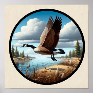Poster Uma imagem 3D circular de um belo ganso-do-canadá