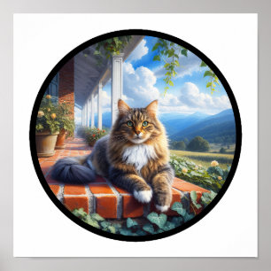 Poster Uma imagem 3D circular de um gato doméstico de pel