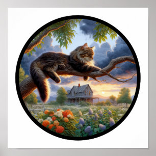 Poster Uma imagem 3D circular de um gato doméstico de pel