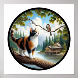 Poster Uma imagem 3D circular de um lindo gato Calico