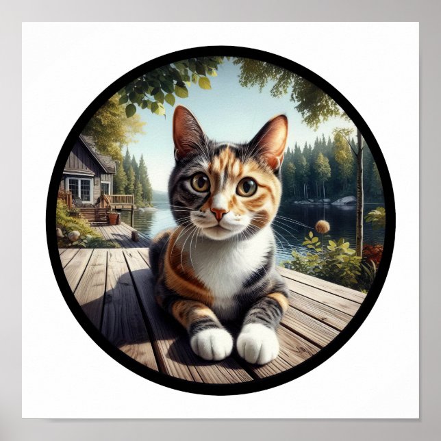 Poster Uma imagem 3D circular de um lindo gato Calico (Frente)