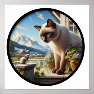 Poster Uma imagem 3D circular de um lindo gato siamês