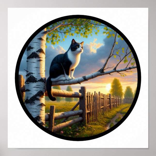 Poster Uma imagem 3D circular de um lindo gato Tuxedo (Frente)