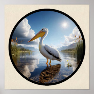 Poster Uma imagem 3D circular de um Pelicano Branco Ameri