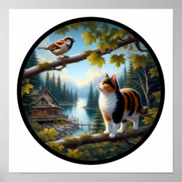 Poster Uma imagem circular em 3D de um lindo gato do Cali