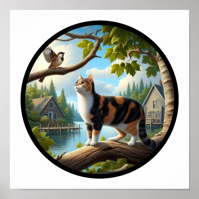 Poster Uma imagem circular em 3D de um lindo gato do Cali (Frente)