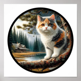 Poster Uma imagem circular em 3D de um lindo gato do Cali
