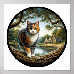 Poster Uma imagem circular em 3D de um lindo gato do Cali