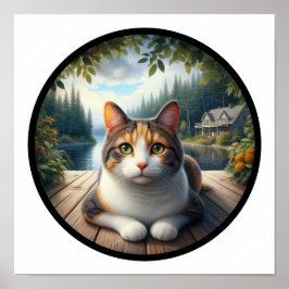 Poster Uma imagem circular em 3D de um lindo gato do Cali