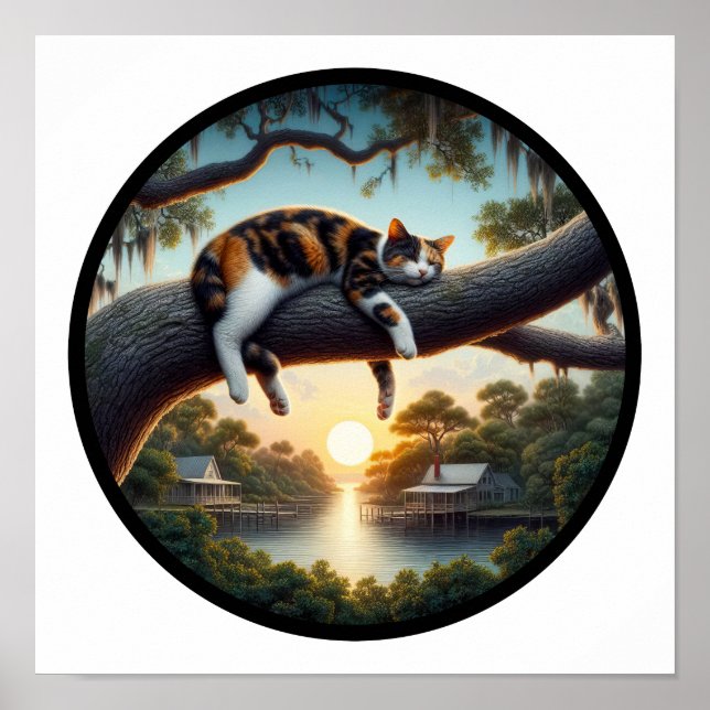 Poster Uma imagem circular em 3D de um lindo gato do Cali (Frente)