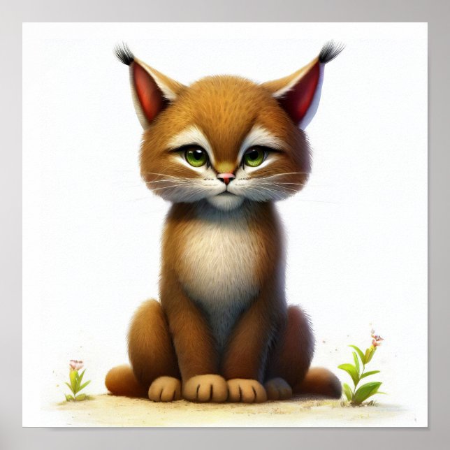 Poster Uma imagem em aquarela 3D de um jovem Bobcat giro (Frente)