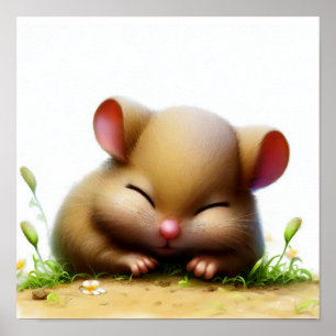 Poster Uma imagem em aquarela 3D de um Jovem Dormouse