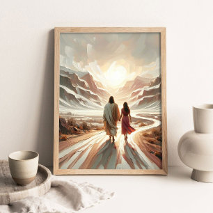 Poster Uma Jornada de Fé, Arte Cristã, Jesus Caminhando