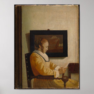 Poster Uma Jovem Lendo — Velho Retrato Mestre