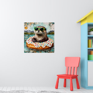 Poster Uma lontra de férias numa Rosquinha flutuante