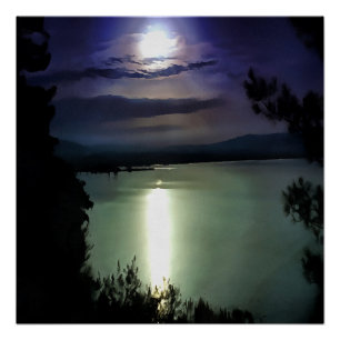 Pôster Uma Lua Cheia Que Reflete A Arte Náutica Do Egeu