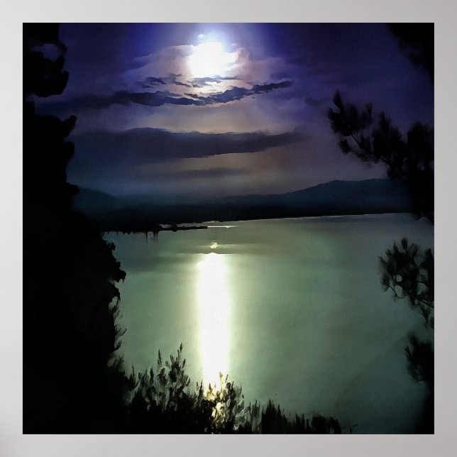 Pôster Uma Lua Cheia Que Reflete A Arte Náutica Do Egeu (Frente)