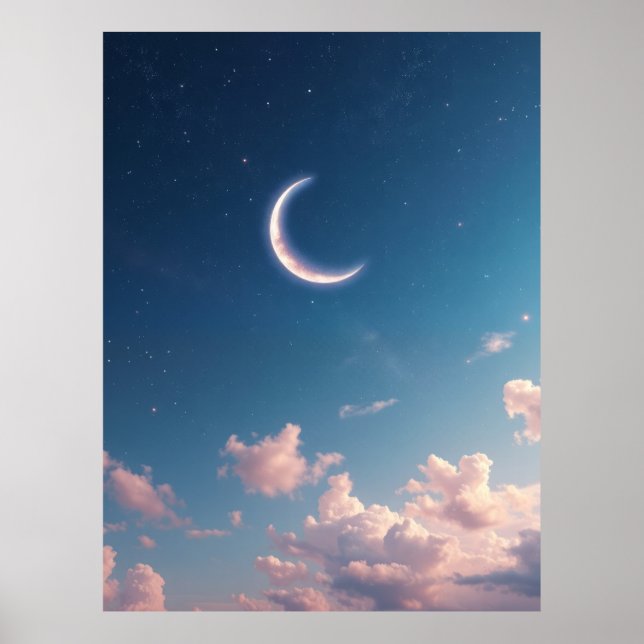 Poster Uma lua crescente serena e bonita. Gerado por (Frente)