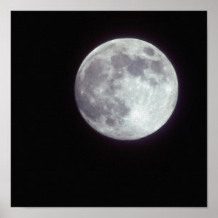 Pôster Uma lua de cheio brilhante num céu noturno preto.