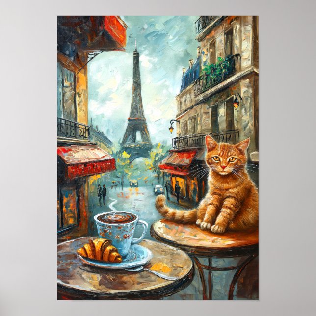 Poster Uma manhã em Paris | Ginger Cat em um café (Frente)