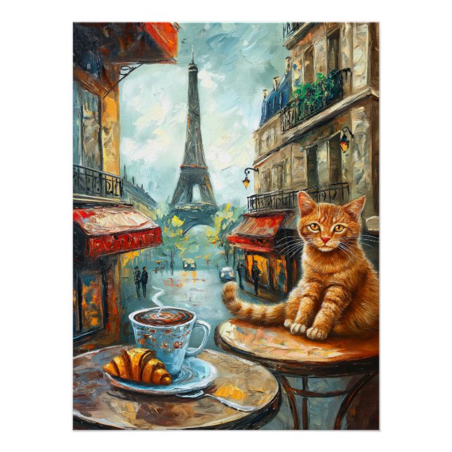 Pôster Uma manhã em Paris | Ginger Cat em um café (Frente)