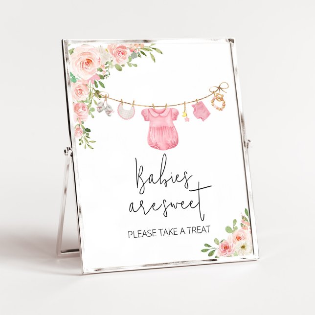 Poster Uma Menina Doce Roupas Bebês são Doce (A Sweet Girl Baby Clothes Baby Shower Babies are Sweet Sign)