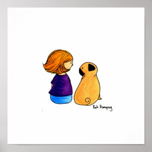 Poster Uma menina e seu Pug (versão loura)