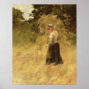 Poster Uma menina que colhe o feno, século XIX
