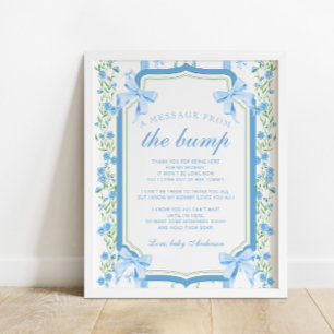 Poster Uma Mensagem Do Chá de fraldas Floral Azul Bump